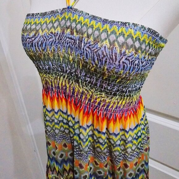 Lapis ✦ Boho Rainbow Halter Dress ✦ Lace Hi-Low Hem + Festival Vibes Sz S EUC - Picture 9 of 14